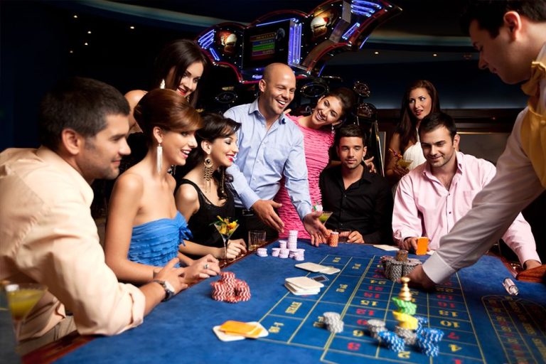 attendees enjoying the games at fun casino themed event